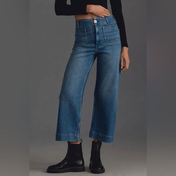 Anthropolgie Pilcro NWT The Skipper Cropped High-Rise Wide-Leg Jeans Med Blue 29 - Picture 5 of 16